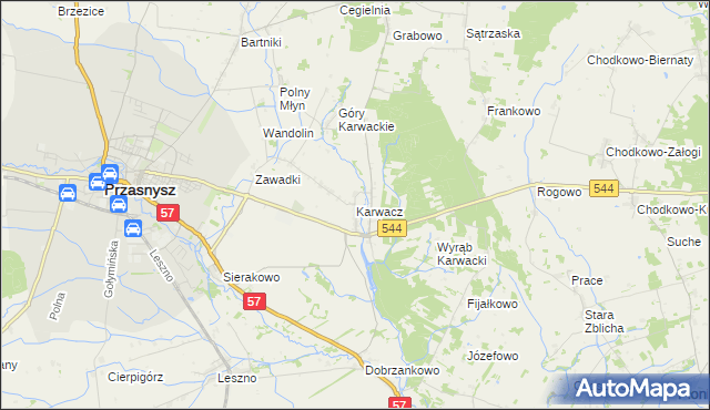 mapa Karwacz gmina Przasnysz, Karwacz gmina Przasnysz na mapie Targeo