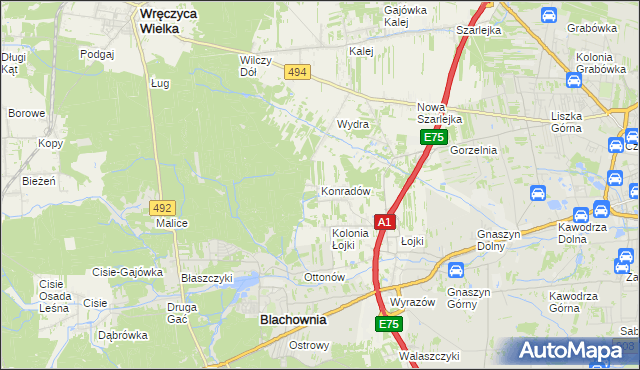 mapa Konradów gmina Blachownia, Konradów gmina Blachownia na mapie Targeo