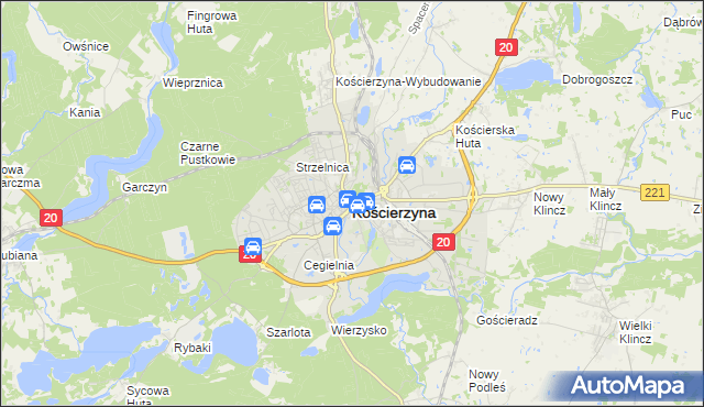 mapa Kościerzyna, Kościerzyna na mapie Targeo