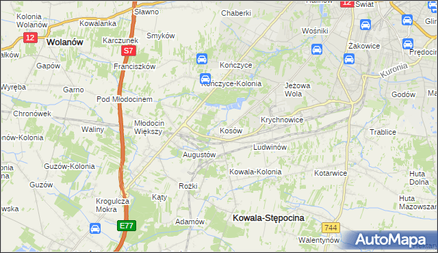 mapa Kosów gmina Kowala, Kosów gmina Kowala na mapie Targeo