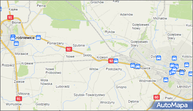 mapa Krzesin gmina Kutno, Krzesin gmina Kutno na mapie Targeo