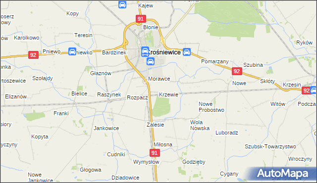mapa Krzewie gmina Krośniewice, Krzewie gmina Krośniewice na mapie Targeo