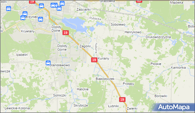 mapa Kuriany gmina Zabłudów, Kuriany gmina Zabłudów na mapie Targeo