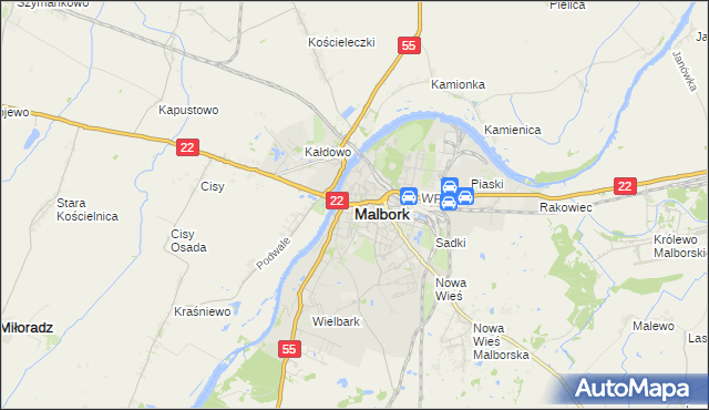 mapa Malborka, Malbork na mapie Targeo