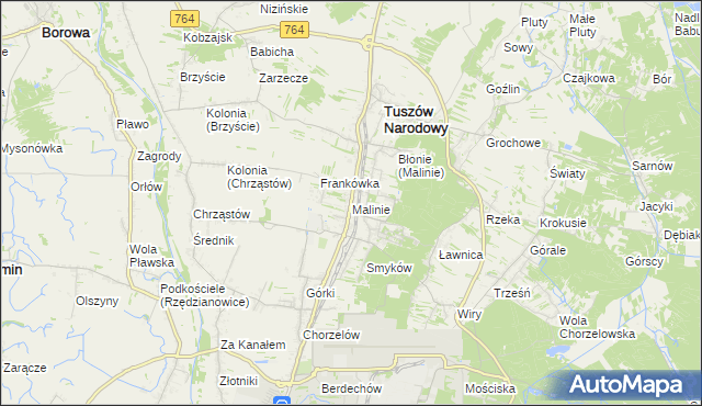 mapa Malinie gmina Tuszów Narodowy, Malinie gmina Tuszów Narodowy na mapie Targeo