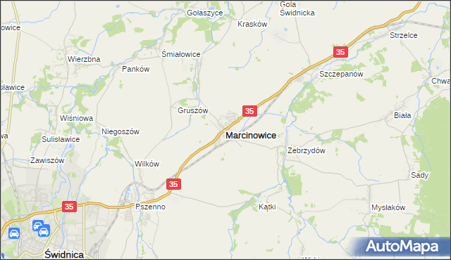 mapa Marcinowice powiat świdnicki, Marcinowice powiat świdnicki na mapie Targeo