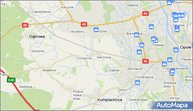 mapa Mechnice gmina Dąbrowa, Mechnice gmina Dąbrowa na mapie Targeo