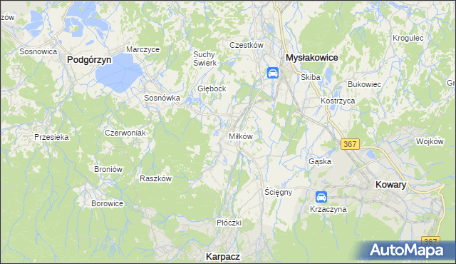 mapa Miłków gmina Podgórzyn, Miłków gmina Podgórzyn na mapie Targeo