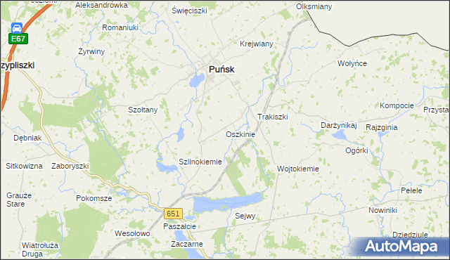 mapa Oszkinie, Oszkinie na mapie Targeo