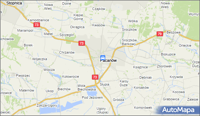 mapa Pacanów powiat buski, Pacanów powiat buski na mapie Targeo