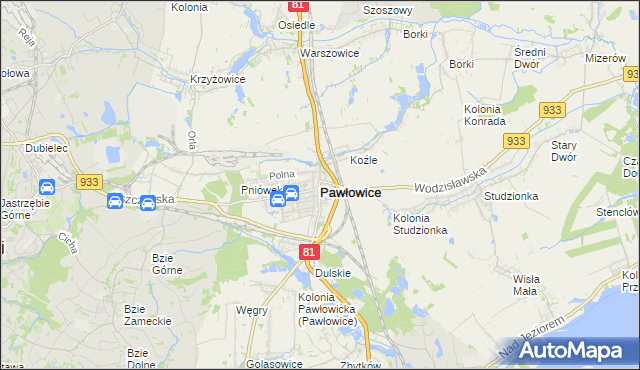 mapa Pawłowice powiat pszczyński, Pawłowice powiat pszczyński na mapie Targeo
