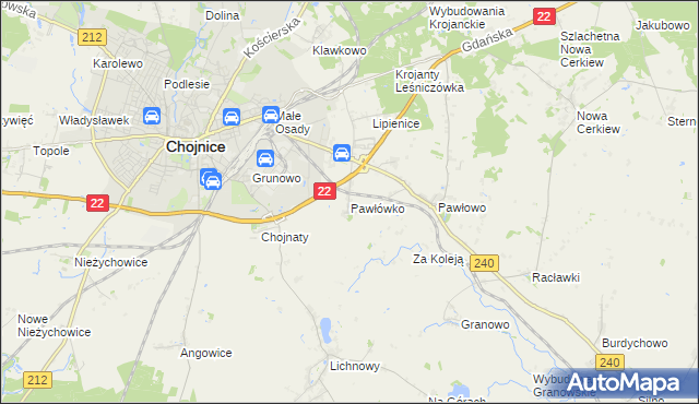mapa Pawłówko gmina Chojnice, Pawłówko gmina Chojnice na mapie Targeo