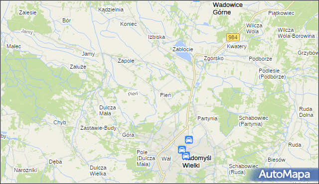 mapa Pień gmina Radomyśl Wielki, Pień gmina Radomyśl Wielki na mapie Targeo