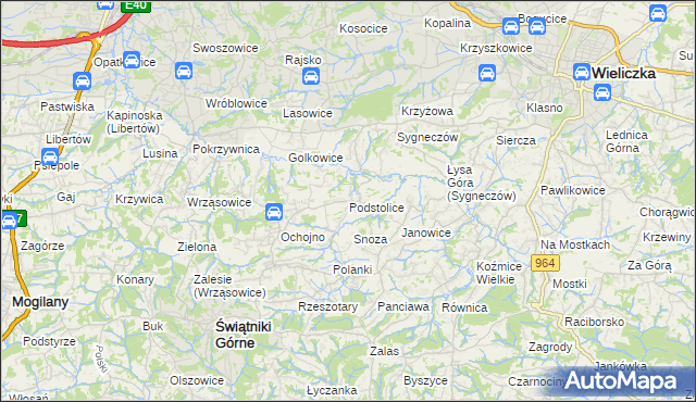 mapa Podstolice gmina Wieliczka, Podstolice gmina Wieliczka na mapie Targeo