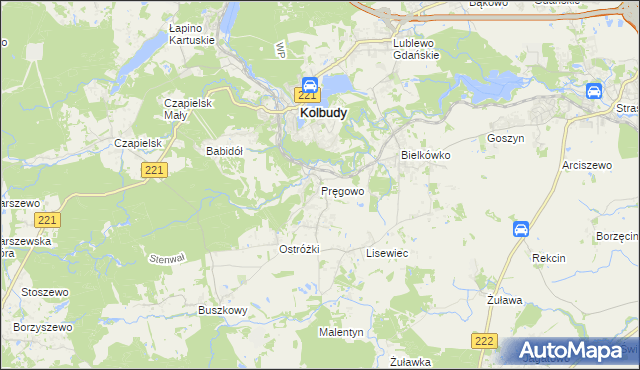 mapa Pręgowo gmina Kolbudy, Pręgowo gmina Kolbudy na mapie Targeo