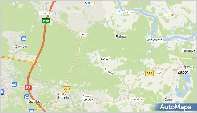 mapa Przytok gmina Zabór, Przytok gmina Zabór na mapie Targeo