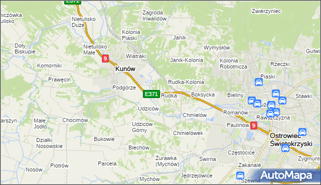 mapa Rudka gmina Kunów, Rudka gmina Kunów na mapie Targeo
