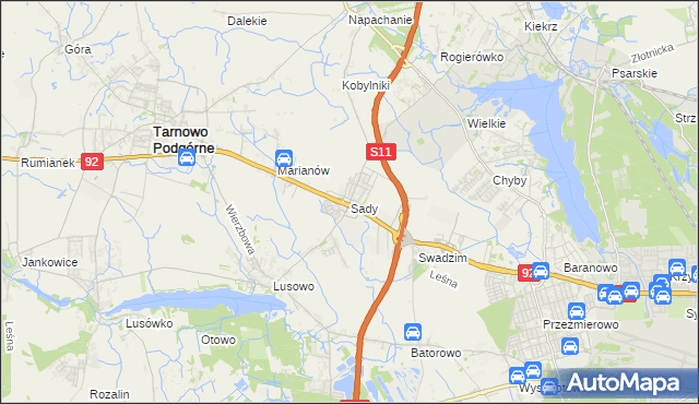 mapa Sady gmina Tarnowo Podgórne, Sady gmina Tarnowo Podgórne na mapie Targeo