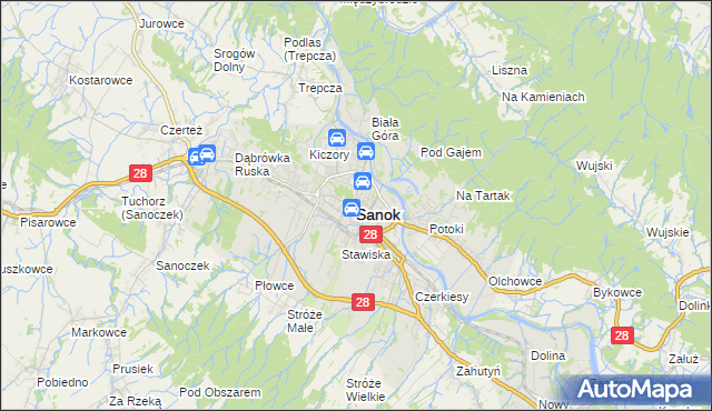 mapa Sanok, Sanok na mapie Targeo