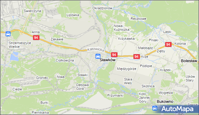 mapa Sławków powiat będziński, Sławków powiat będziński na mapie Targeo