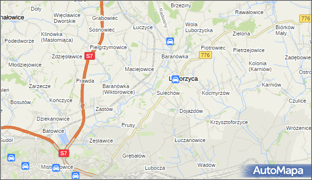 mapa Sulechów gmina Kocmyrzów-Luborzyca, Sulechów gmina Kocmyrzów-Luborzyca na mapie Targeo
