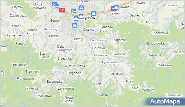 mapa Sułkowice gmina Andrychów, Sułkowice gmina Andrychów na mapie Targeo