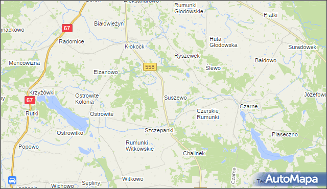 mapa Suszewo gmina Wielgie, Suszewo gmina Wielgie na mapie Targeo