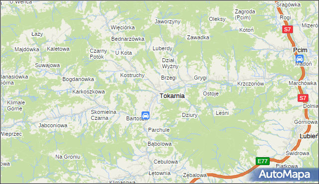 mapa Tokarnia powiat myślenicki, Tokarnia powiat myślenicki na mapie Targeo