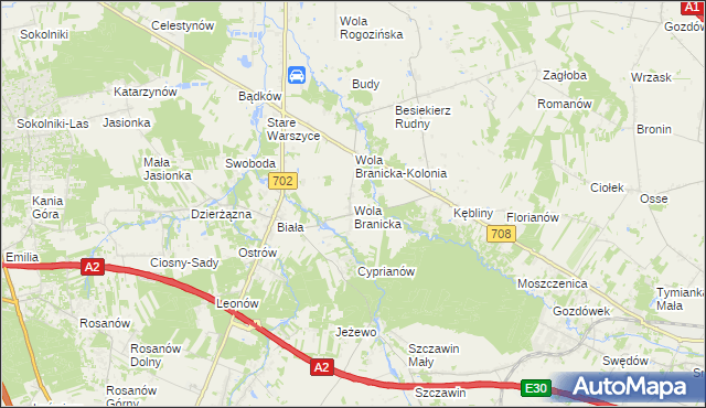 mapa Wola Branicka, Wola Branicka na mapie Targeo