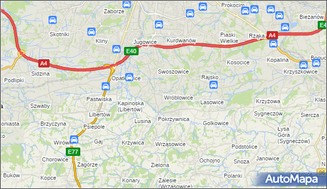 mapa Wróblowice gmina Kraków, Wróblowice gmina Kraków na mapie Targeo