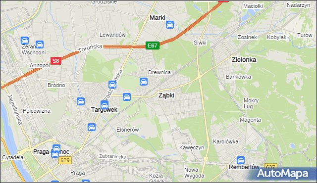 mapa Ząbki powiat wołomiński, Ząbki powiat wołomiński na mapie Targeo
