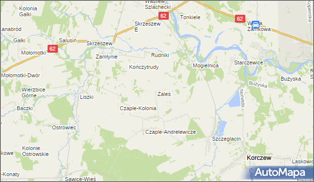mapa Zaleś gmina Korczew, Zaleś gmina Korczew na mapie Targeo