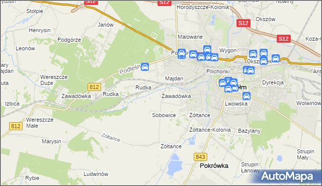 mapa Zawadówka gmina Chełm, Zawadówka gmina Chełm na mapie Targeo