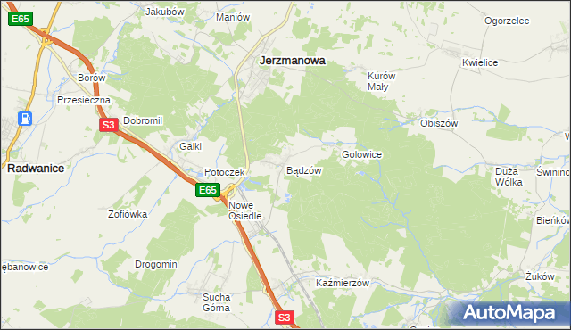 mapa Bądzów, Bądzów na mapie Targeo