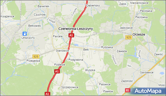 mapa Bełk gmina Czerwionka-Leszczyny, Bełk gmina Czerwionka-Leszczyny na mapie Targeo