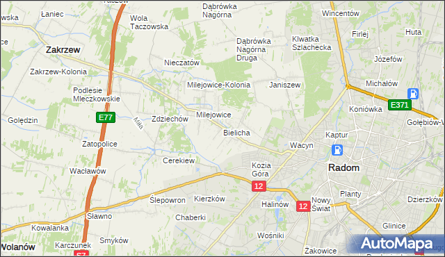mapa Bielicha, Bielicha na mapie Targeo