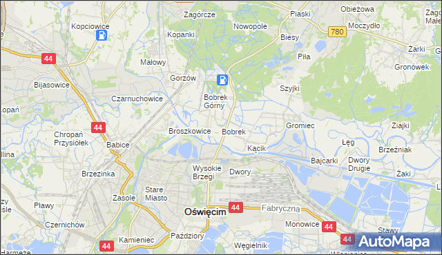 mapa Bobrek gmina Chełmek, Bobrek gmina Chełmek na mapie Targeo