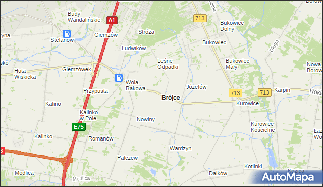 mapa Brójce powiat łódzki wschodni, Brójce powiat łódzki wschodni na mapie Targeo