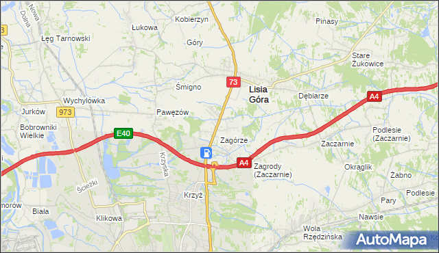 mapa Brzozówka gmina Lisia Góra, Brzozówka gmina Lisia Góra na mapie Targeo