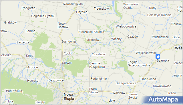 mapa Cząstków gmina Nowa Słupia, Cząstków gmina Nowa Słupia na mapie Targeo