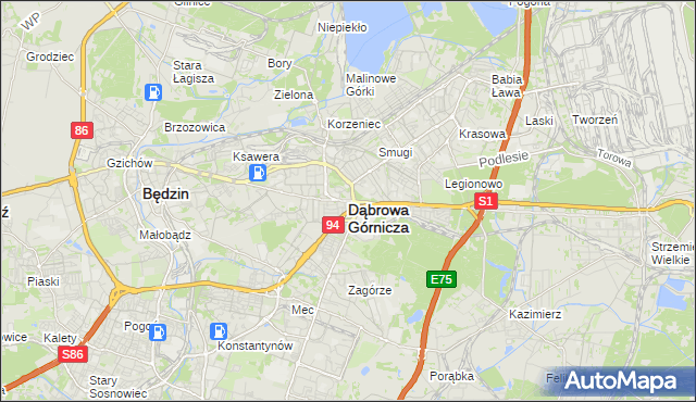 mapa Dąbrowa Górnicza, Dąbrowa Górnicza na mapie Targeo