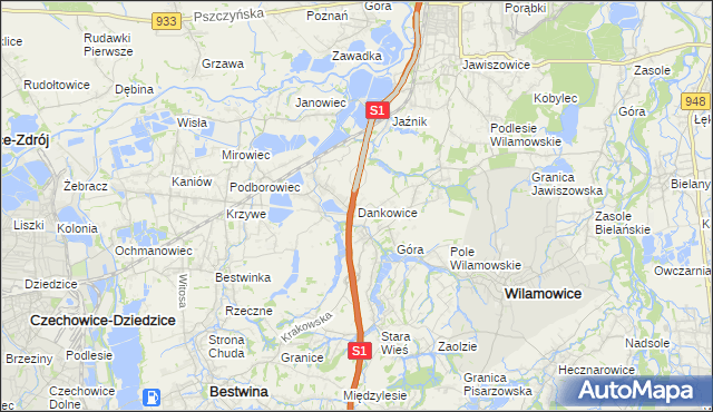 mapa Dankowice gmina Wilamowice, Dankowice gmina Wilamowice na mapie Targeo