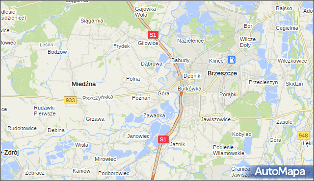 mapa Góra gmina Miedźna, Góra gmina Miedźna na mapie Targeo