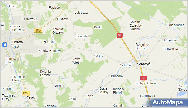 mapa Grądy gmina Sterdyń, Grądy gmina Sterdyń na mapie Targeo