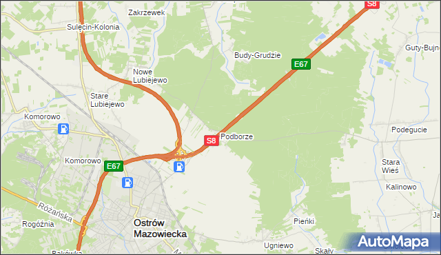 mapa Grudzie gmina Ostrów Mazowiecka, Grudzie gmina Ostrów Mazowiecka na mapie Targeo