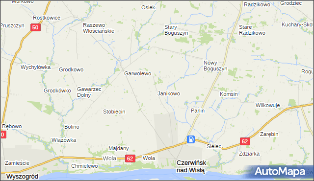 mapa Janikowo gmina Czerwińsk nad Wisłą, Janikowo gmina Czerwińsk nad Wisłą na mapie Targeo