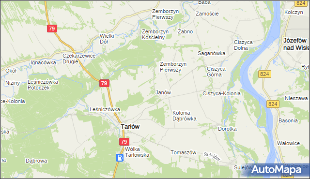 mapa Janów gmina Tarłów, Janów gmina Tarłów na mapie Targeo