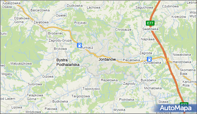 mapa Jordanów powiat suski, Jordanów powiat suski na mapie Targeo