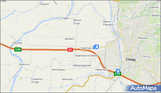 mapa Kazimierzowo gmina Elbląg, Kazimierzowo gmina Elbląg na mapie Targeo