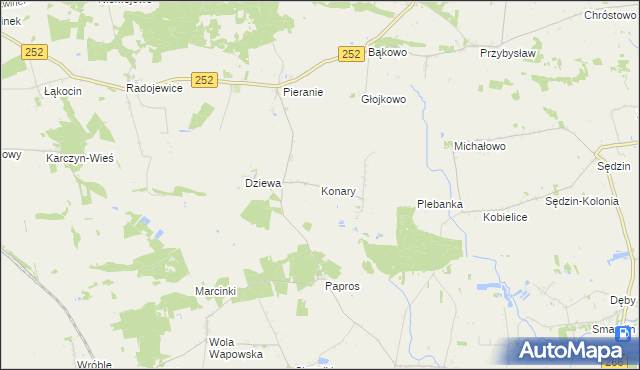 mapa Konary gmina Dąbrowa Biskupia, Konary gmina Dąbrowa Biskupia na mapie Targeo